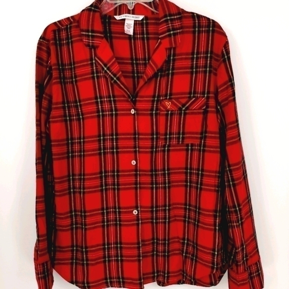 Victoria's Secret Women's S Red Plaid PJ Shirt Top - Picture 2 of 11